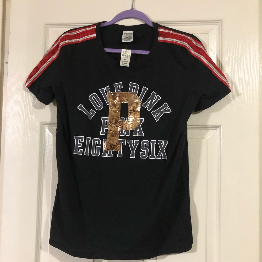 VS Pink short sleeved, blingy top